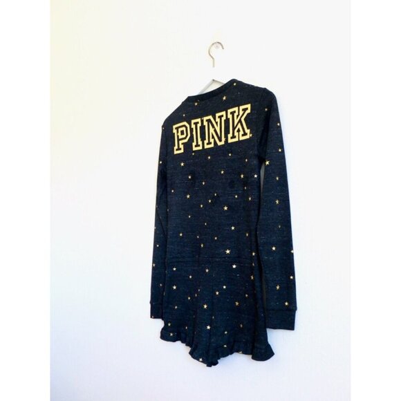NEW! Victoria’s Secret PINK Thermal Sleep Romper Long Sleeve Gold Stars Gray S - Picture 6 of 9